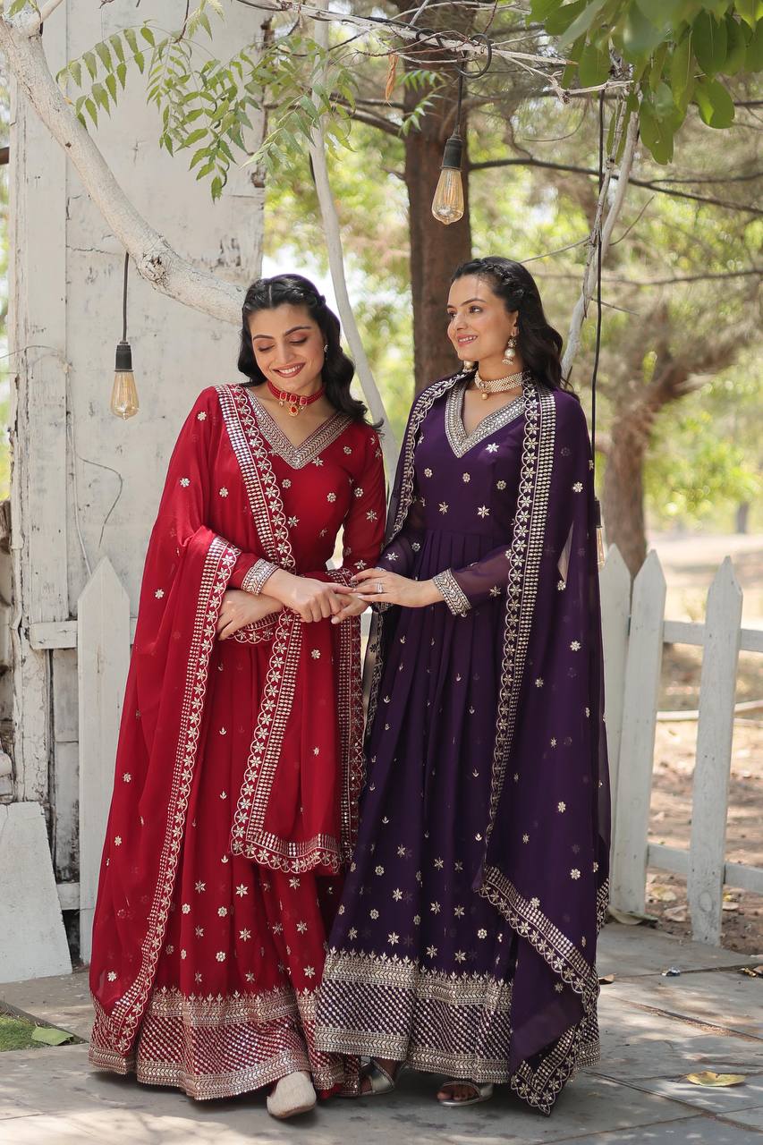 Faux Blooming Gown with Sequins Embroidered Work and Dupatta