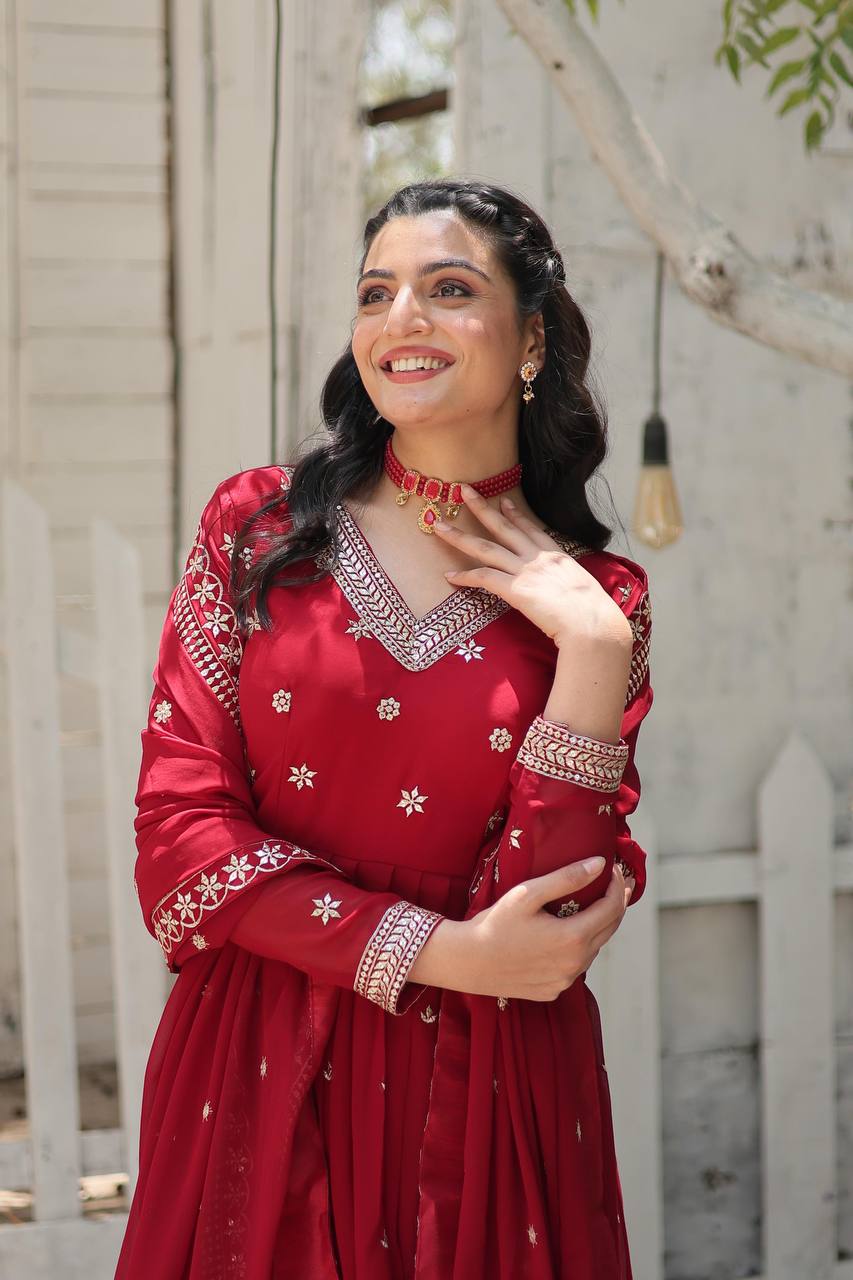 Faux Blooming Gown with Sequins Embroidered Work and Dupatta