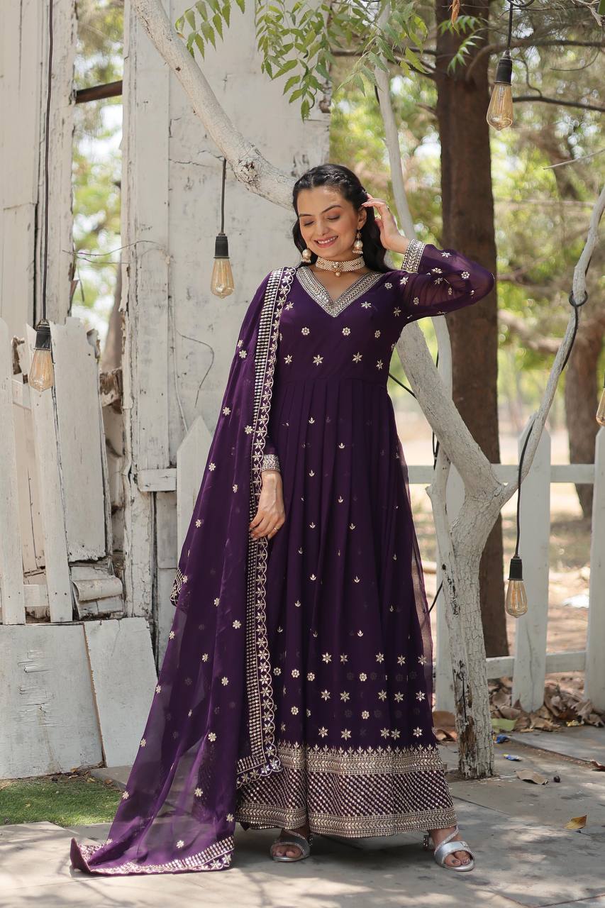 Faux Blooming Gown with Sequins Embroidered Work and Dupatta