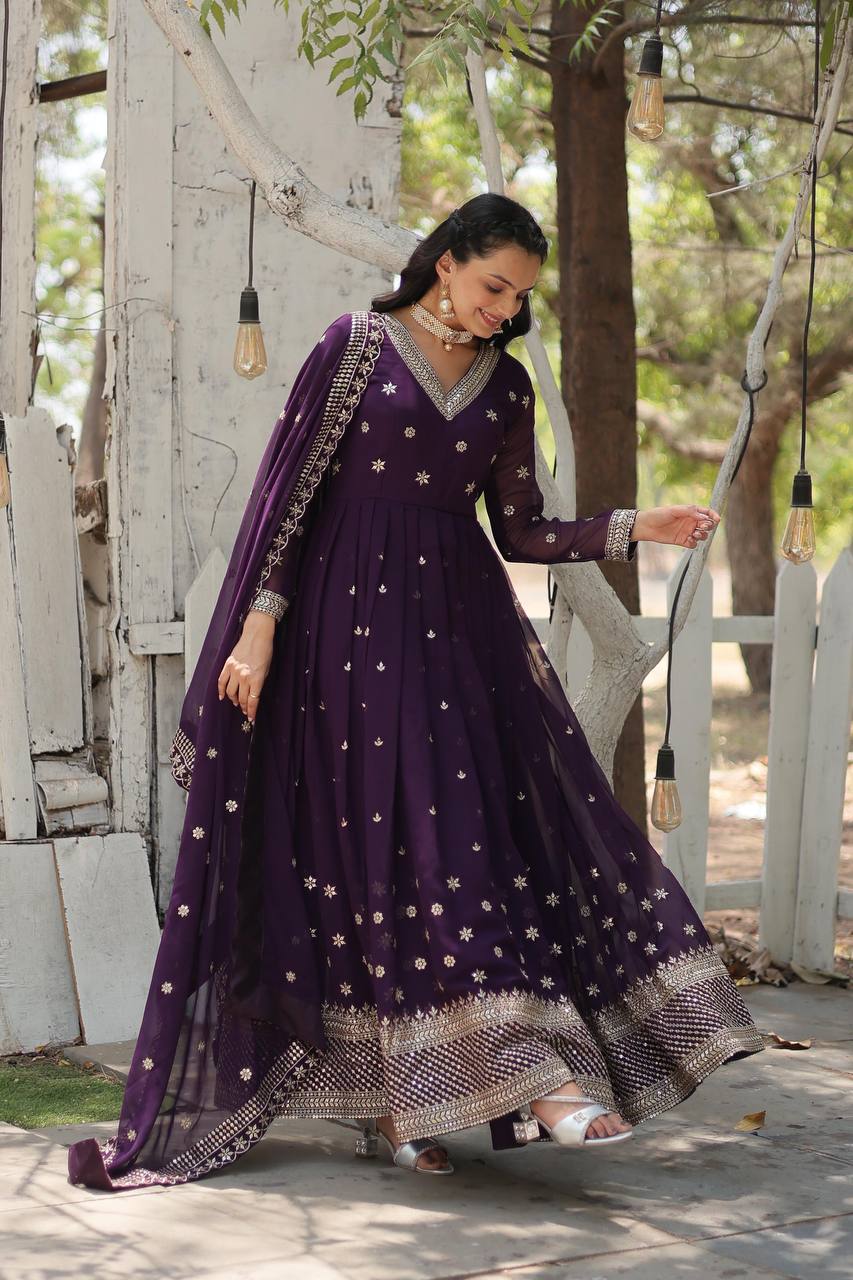 Faux Blooming Gown with Sequins Embroidered Work and Dupatta