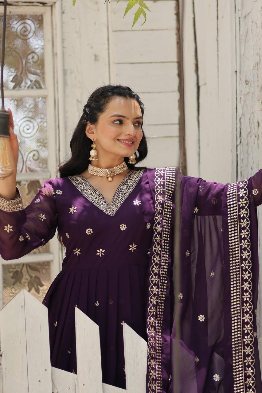 Faux Blooming Gown with Sequins Embroidered Work and Dupatta
