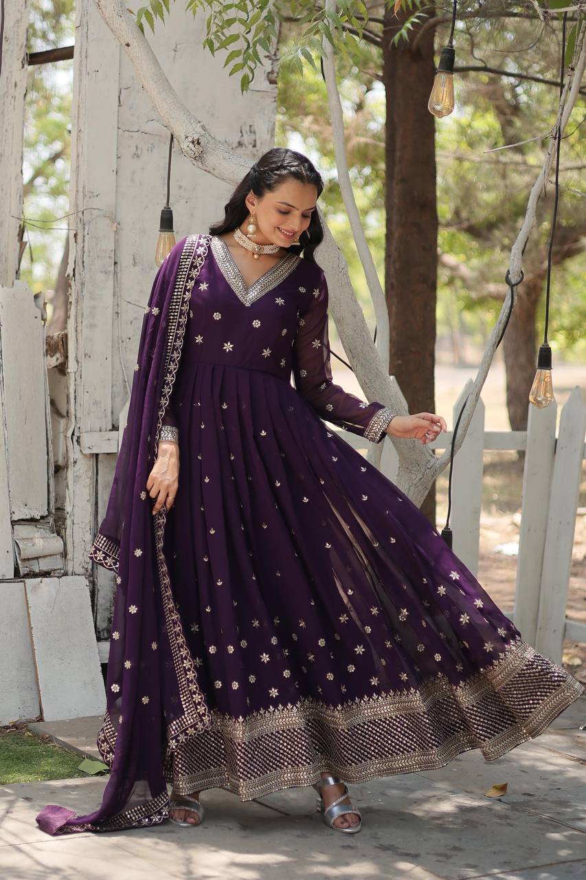 Faux Blooming Gown with Sequins Embroidered Work and Dupatta