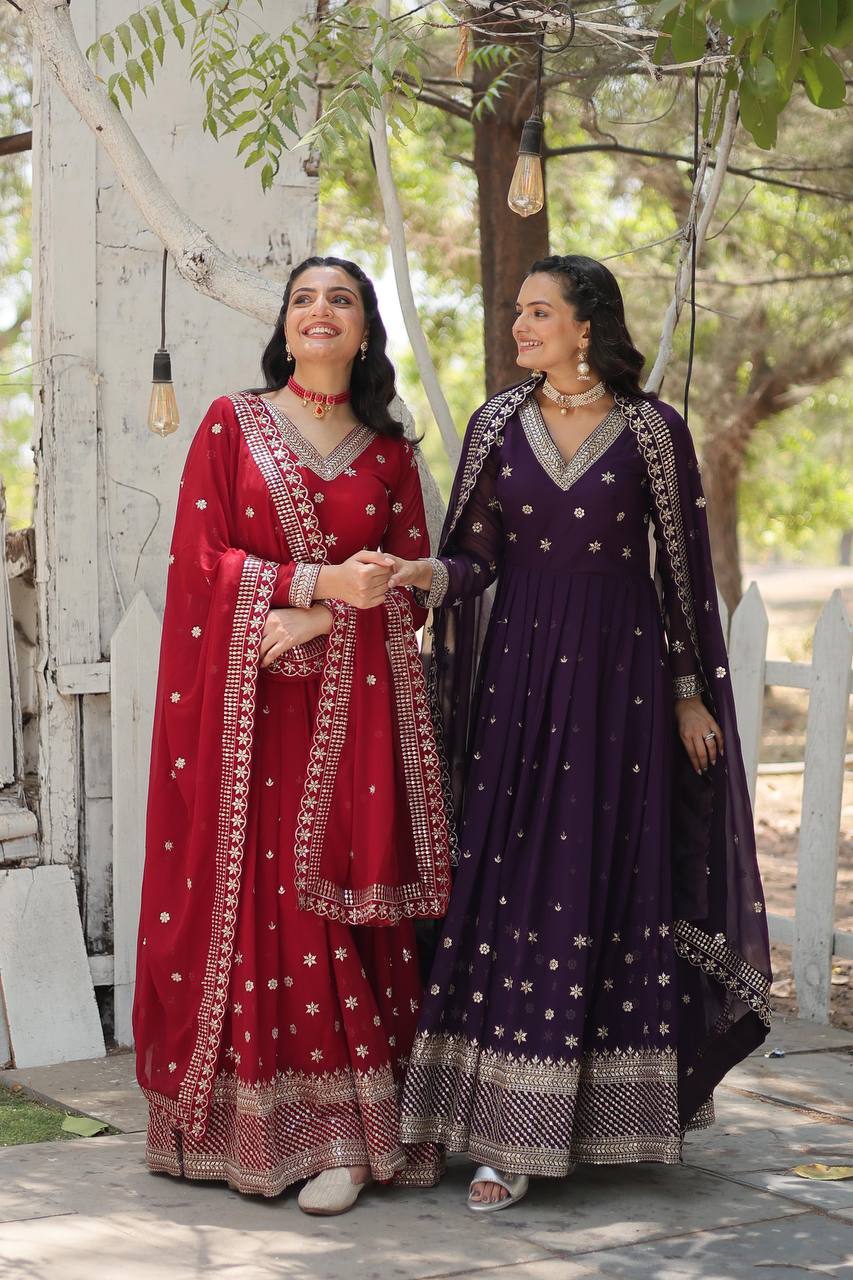 Faux Blooming Gown with Sequins Embroidered Work and Dupatta