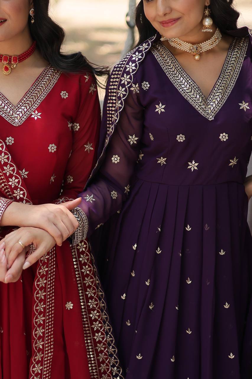 Faux Blooming Gown with Sequins Embroidered Work and Dupatta