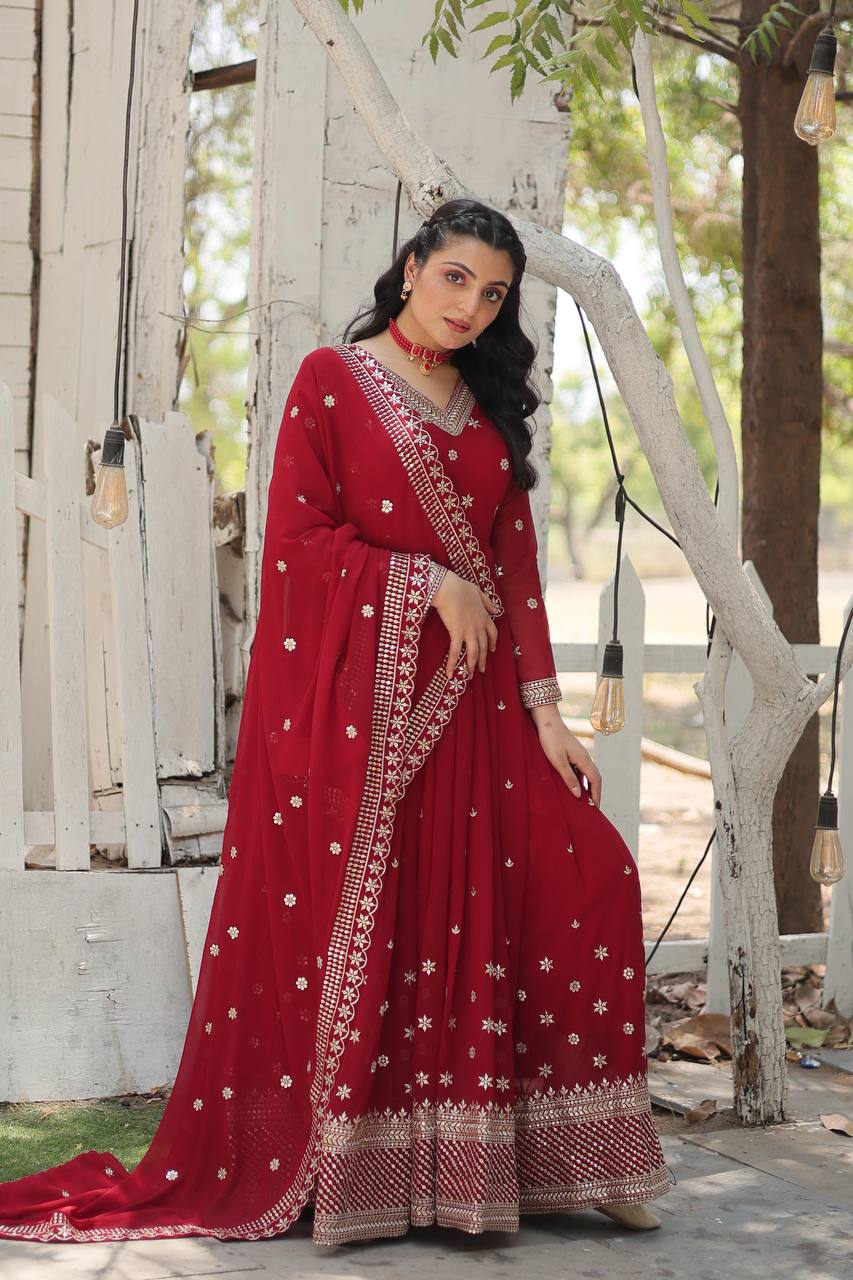 Faux Blooming Gown with Sequins Embroidered Work and Dupatta