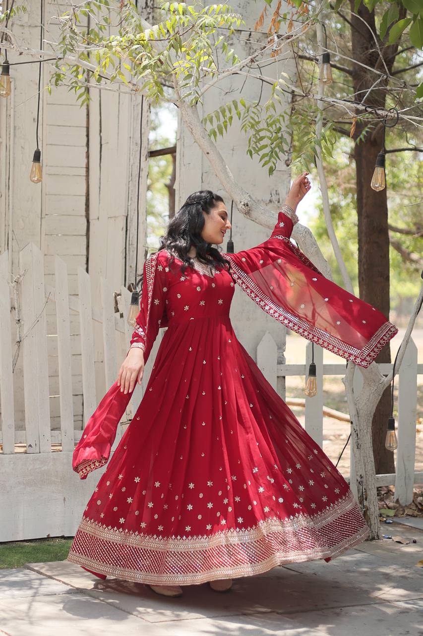 Faux Blooming Gown with Sequins Embroidered Work and Dupatta