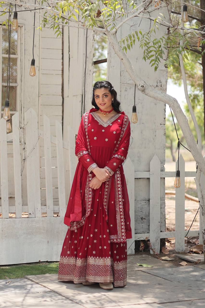 Faux Blooming Gown with Sequins Embroidered Work and Dupatta