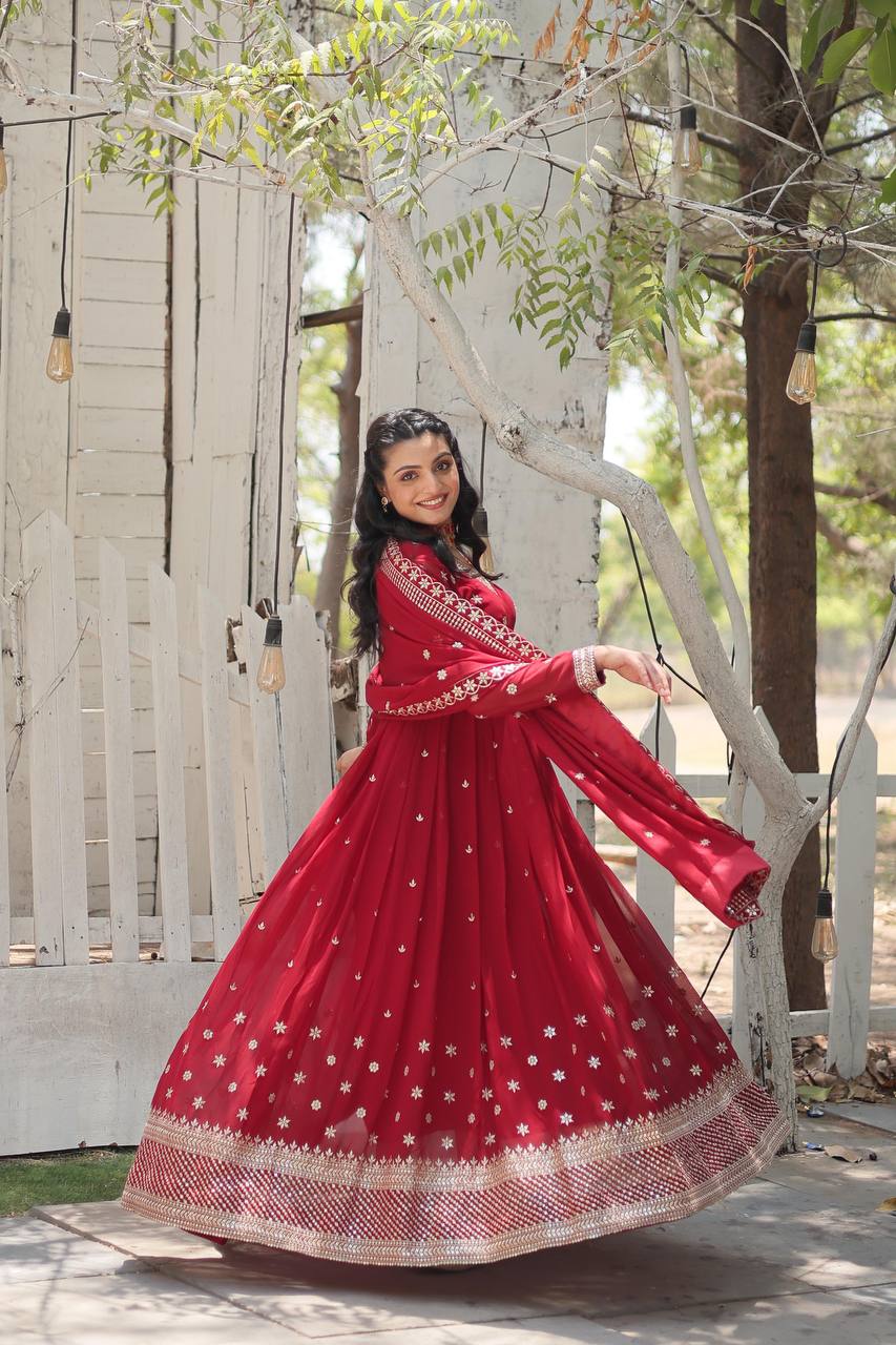 Faux Blooming Gown with Sequins Embroidered Work and Dupatta