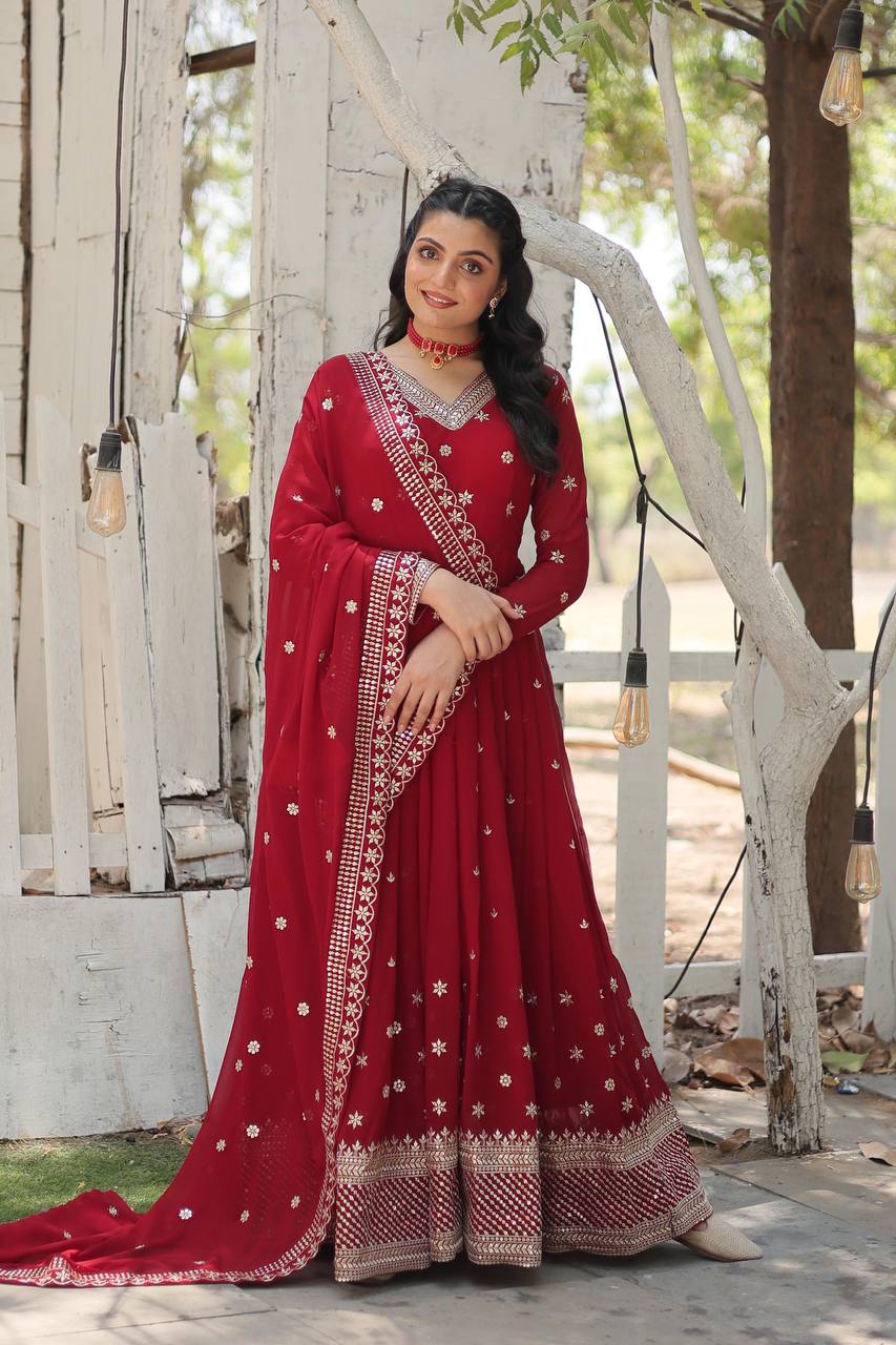 Faux Blooming Gown with Sequins Embroidered Work and Dupatta