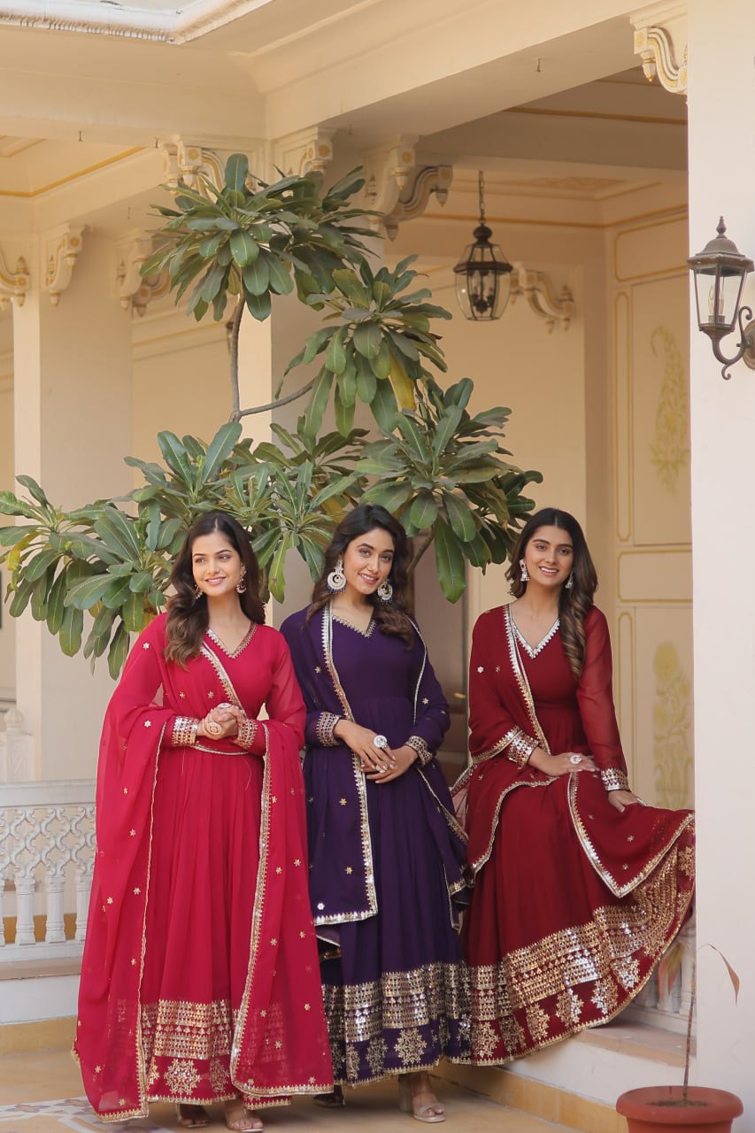 Faux Blooming Gown with Dupatta - Sequins Embroidered