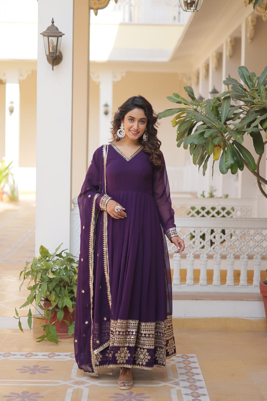 Faux Blooming Gown with Dupatta - Sequins Embroidered