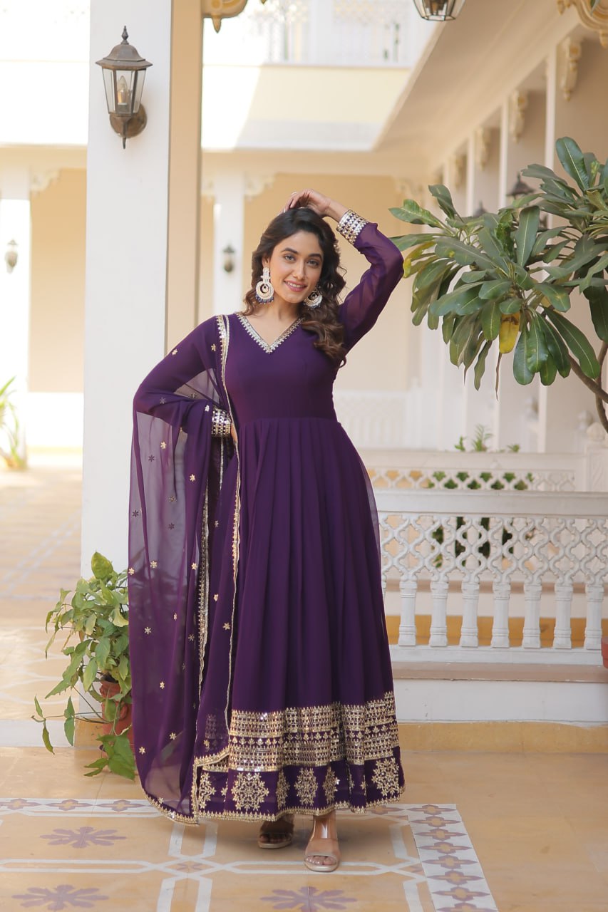 Faux Blooming Gown with Dupatta - Sequins Embroidered