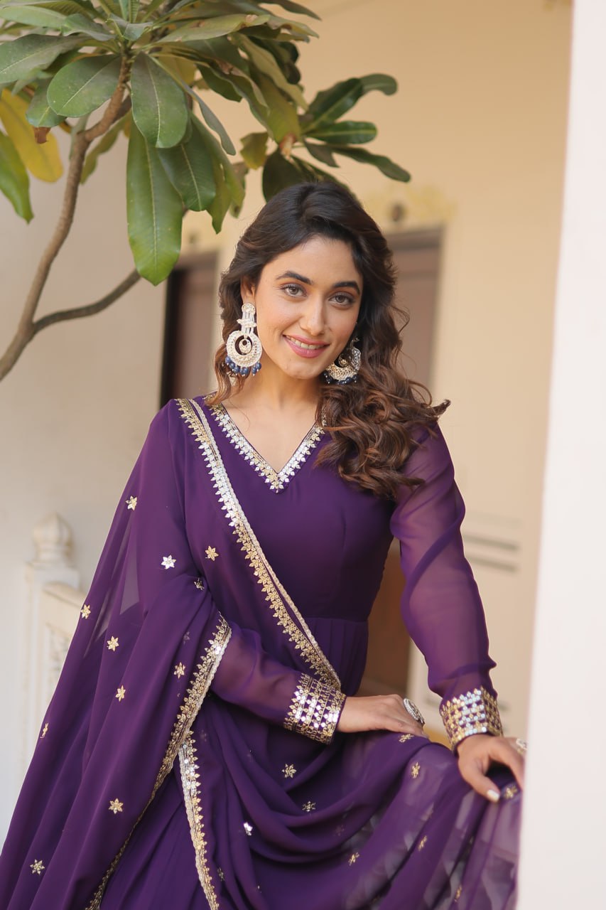 Faux Blooming Gown with Dupatta - Sequins Embroidered