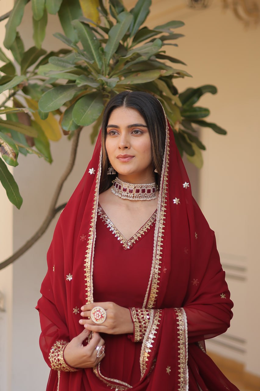 Faux Blooming Gown with Dupatta - Sequins Embroidered