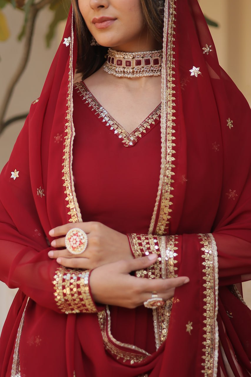 Faux Blooming Gown with Dupatta - Sequins Embroidered