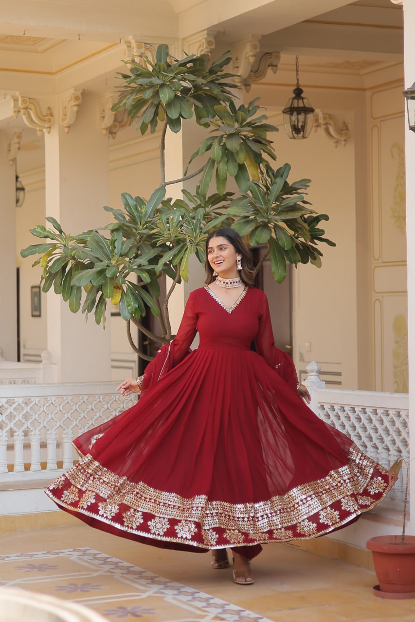 Faux Blooming Gown with Dupatta - Sequins Embroidered