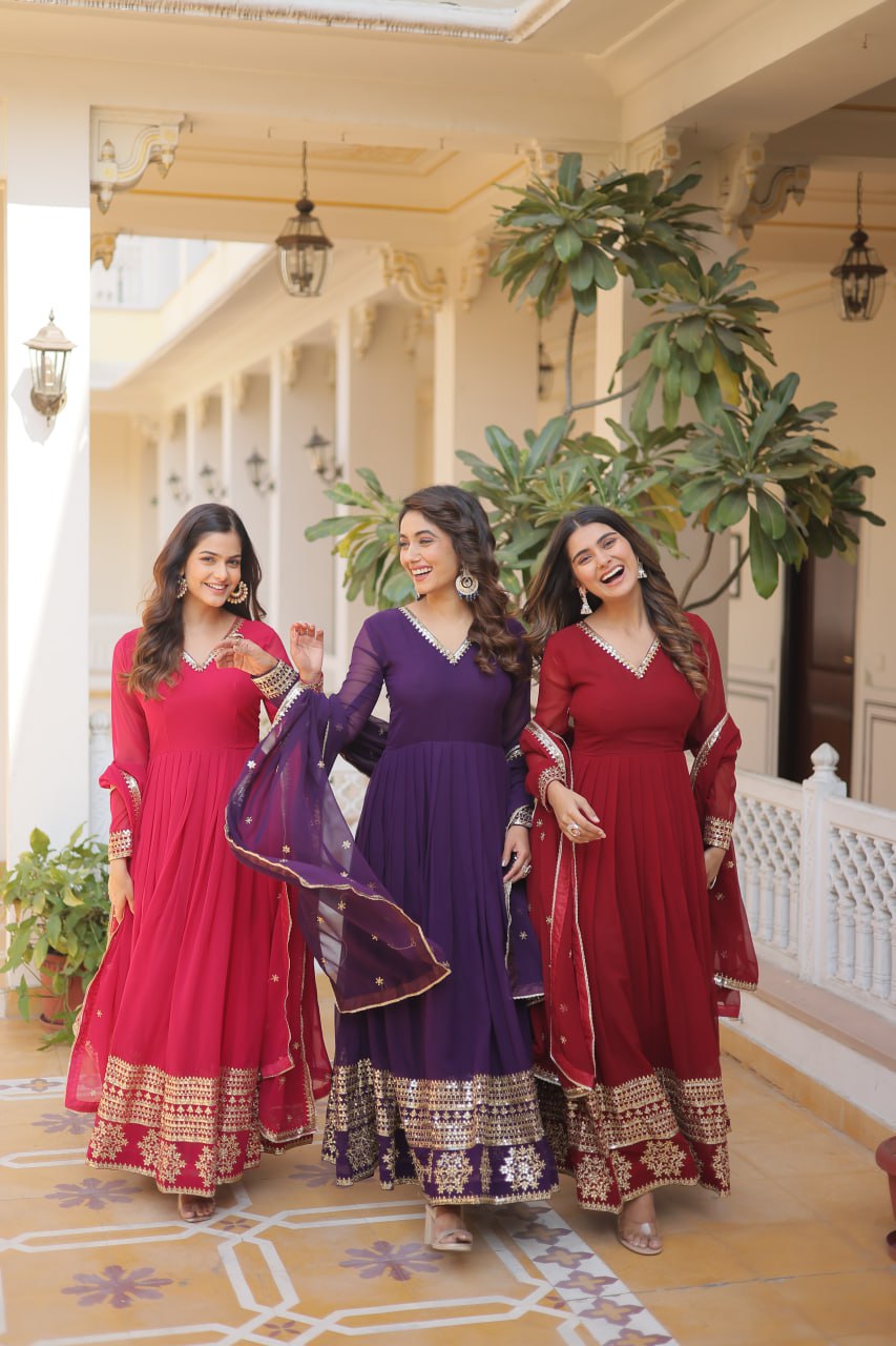 Faux Blooming Gown with Dupatta - Sequins Embroidered