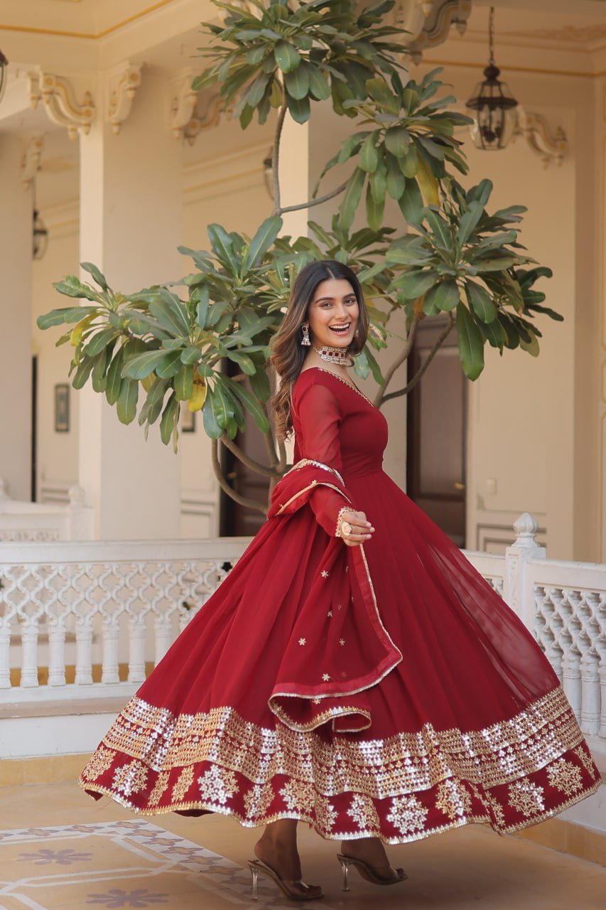 Faux Blooming Gown with Dupatta - Sequins Embroidered