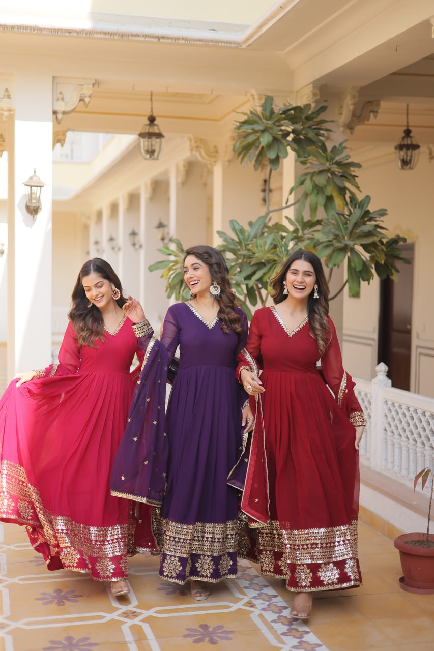 Faux Blooming Gown with Dupatta - Sequins Embroidered