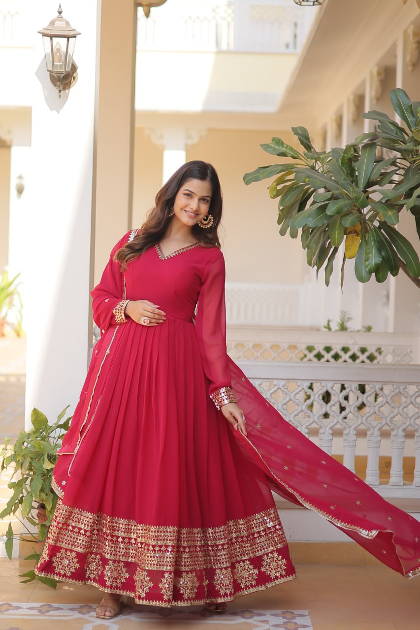 Faux Blooming Gown with Dupatta - Sequins Embroidered