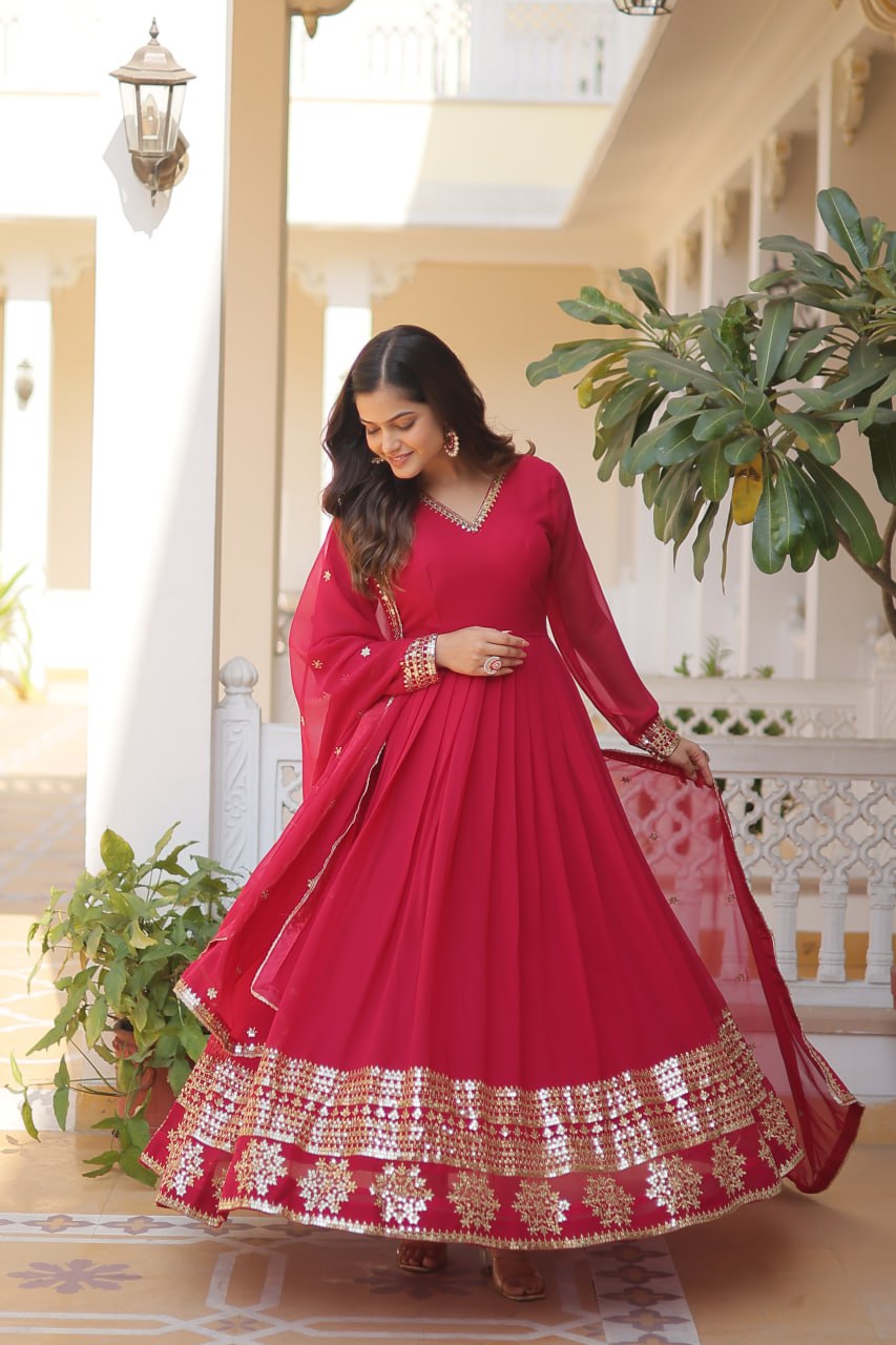 Faux Blooming Gown with Dupatta - Sequins Embroidered
