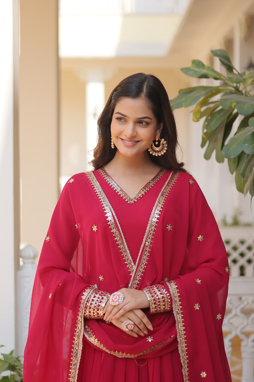 Faux Blooming Gown with Dupatta - Sequins Embroidered