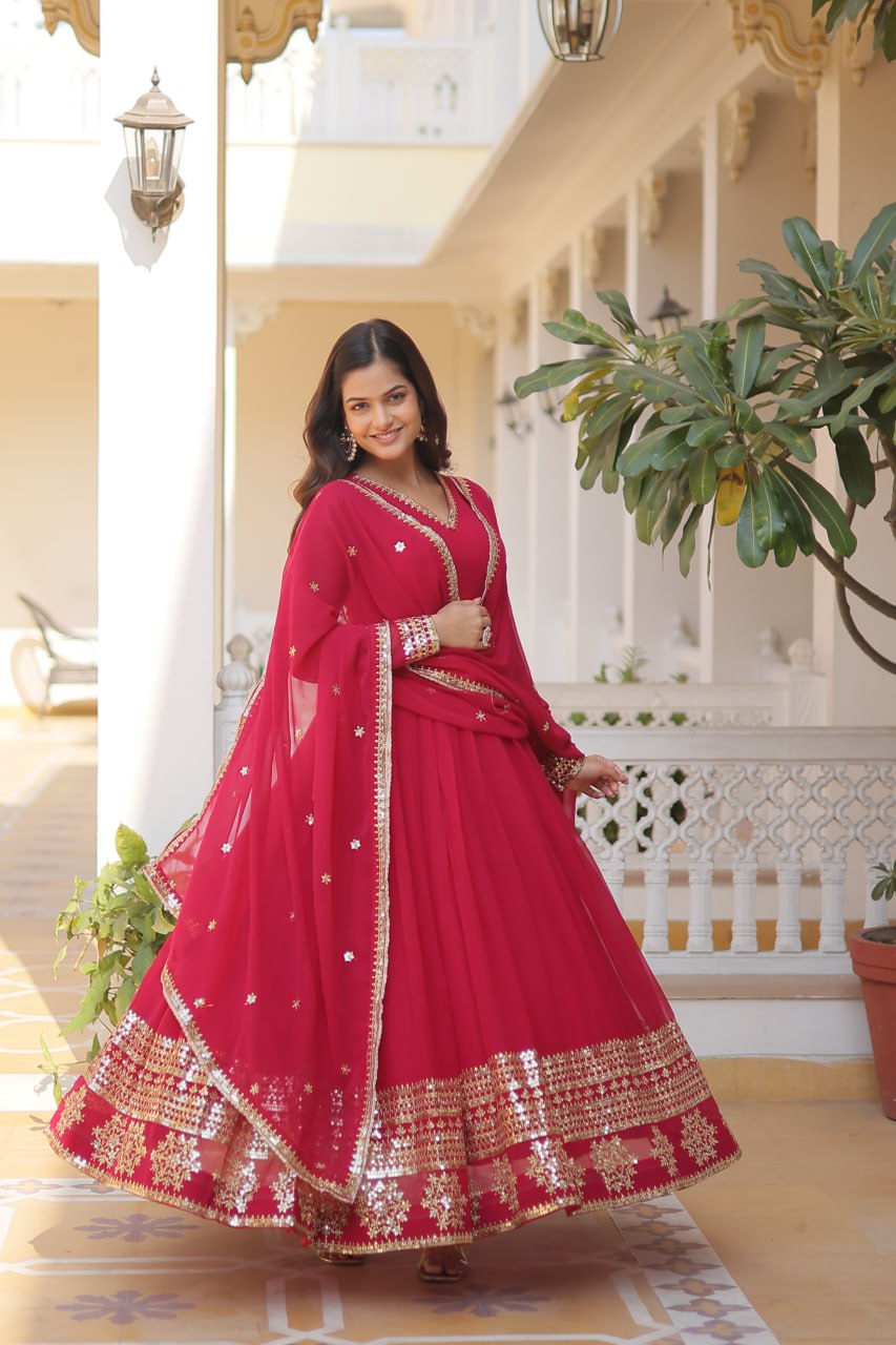 Faux Blooming Gown with Dupatta - Sequins Embroidered