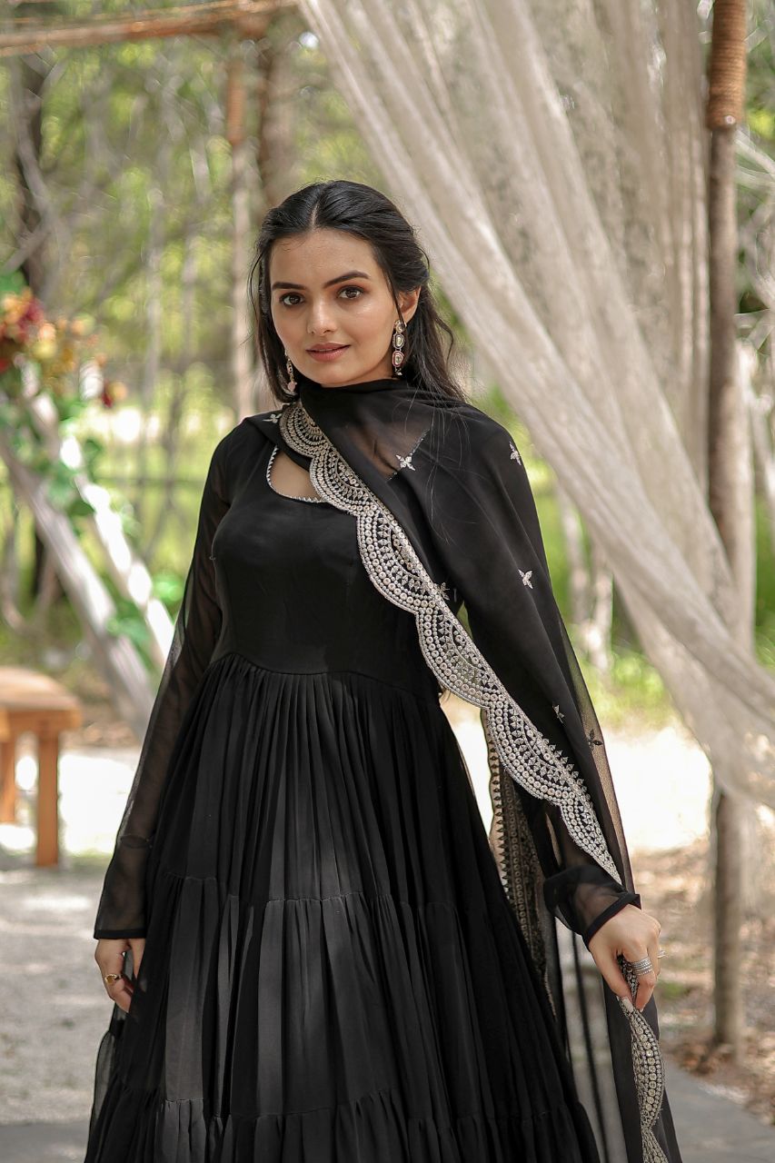 Faux Blooming Gown with Embroidered Dupatta