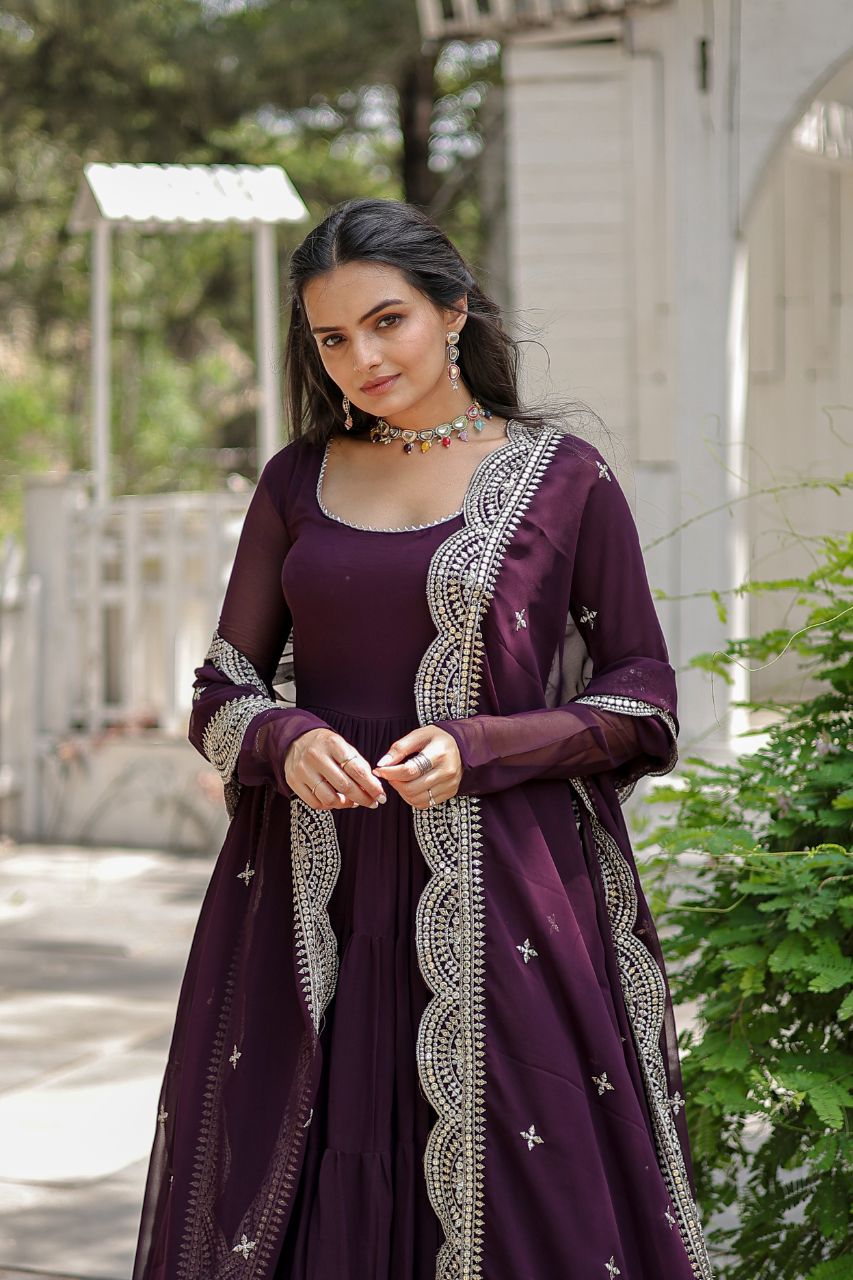 Faux Blooming Gown with Embroidered Dupatta