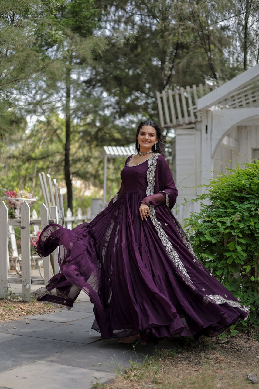 Faux Blooming Gown with Embroidered Dupatta