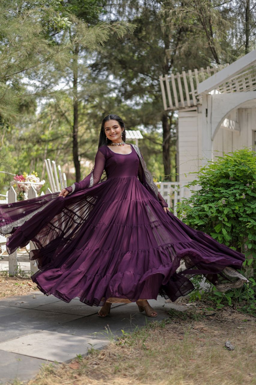 Faux Blooming Gown with Embroidered Dupatta