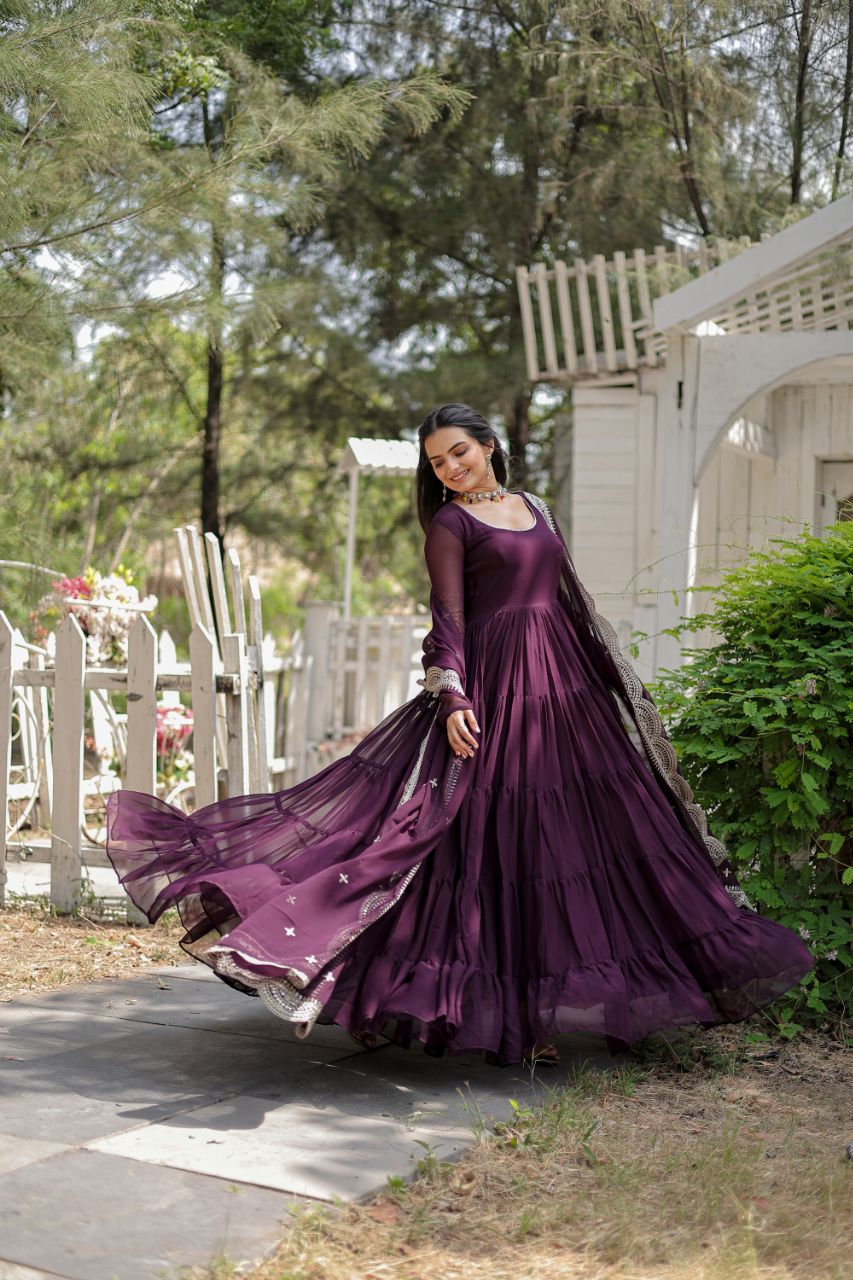 Faux Blooming Gown with Embroidered Dupatta