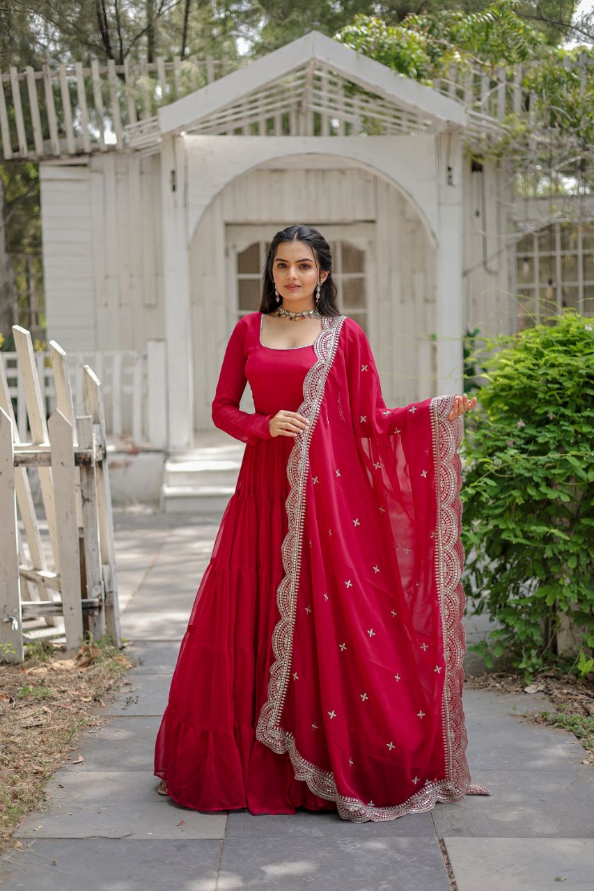Faux Blooming Gown with Embroidered Dupatta