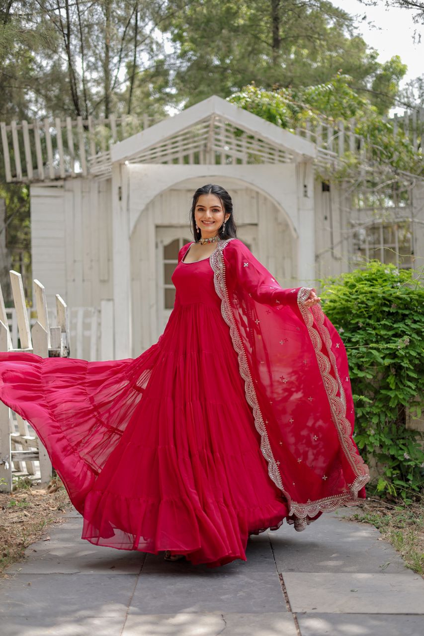 Faux Blooming Gown with Embroidered Dupatta
