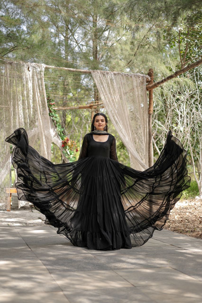 Faux Blooming Gown with Embroidered Dupatta