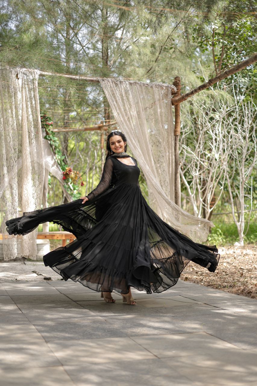 Faux Blooming Gown with Embroidered Dupatta