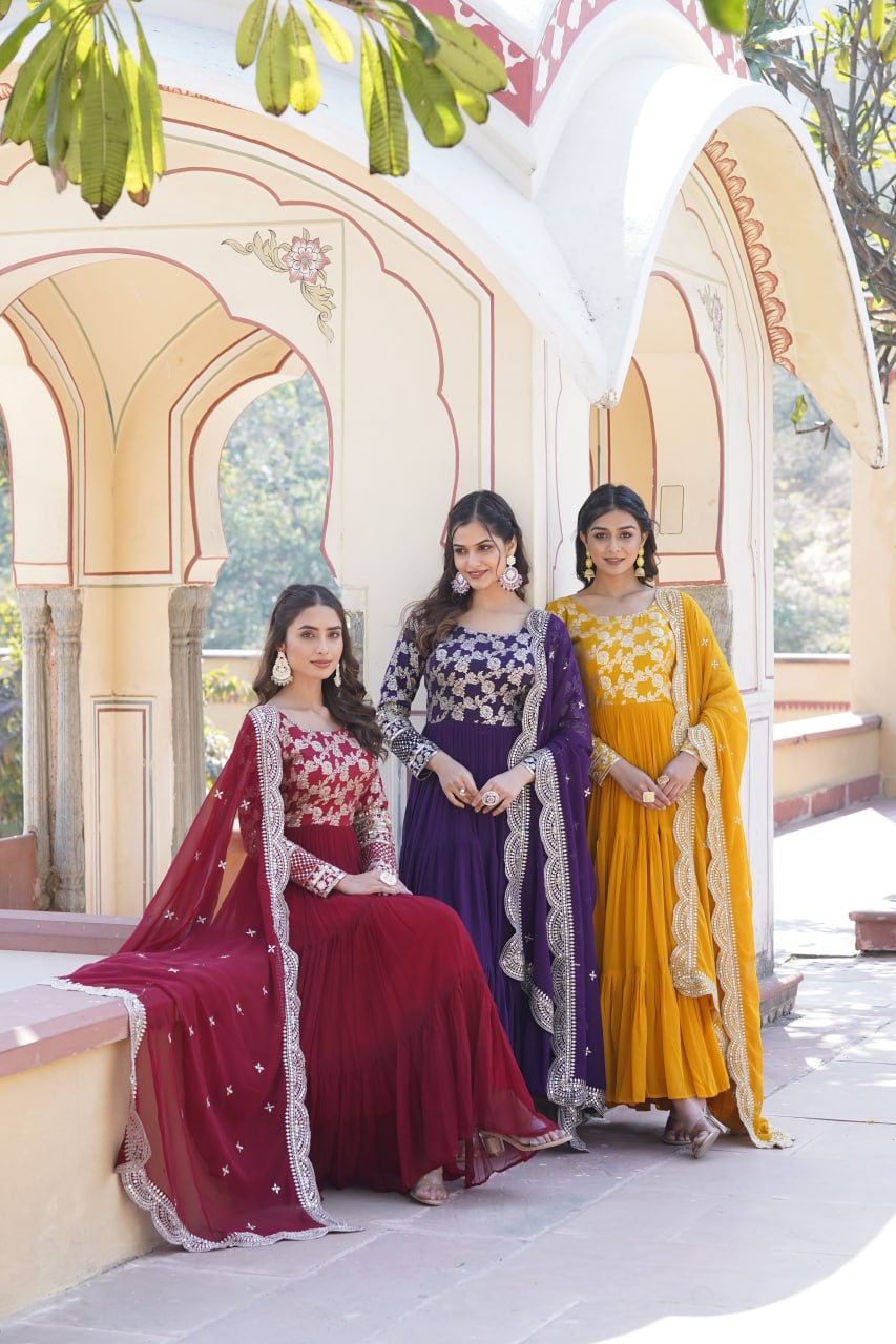 Faux Blooming Gown with Sequins Embroidered Dupatta