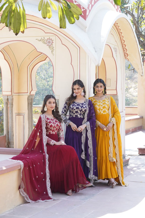 Faux Blooming Gown with Sequins Embroidered Dupatta