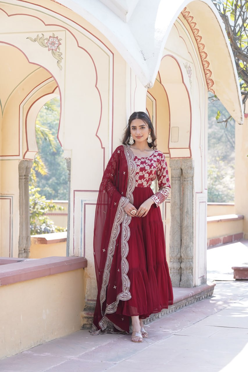 Faux Blooming Gown with Sequins Embroidered Dupatta