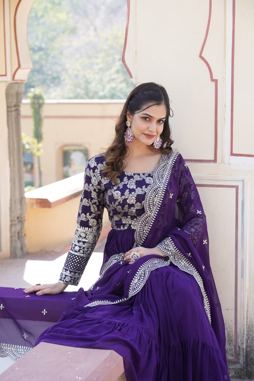 Faux Blooming Gown with Sequins Embroidered Dupatta
