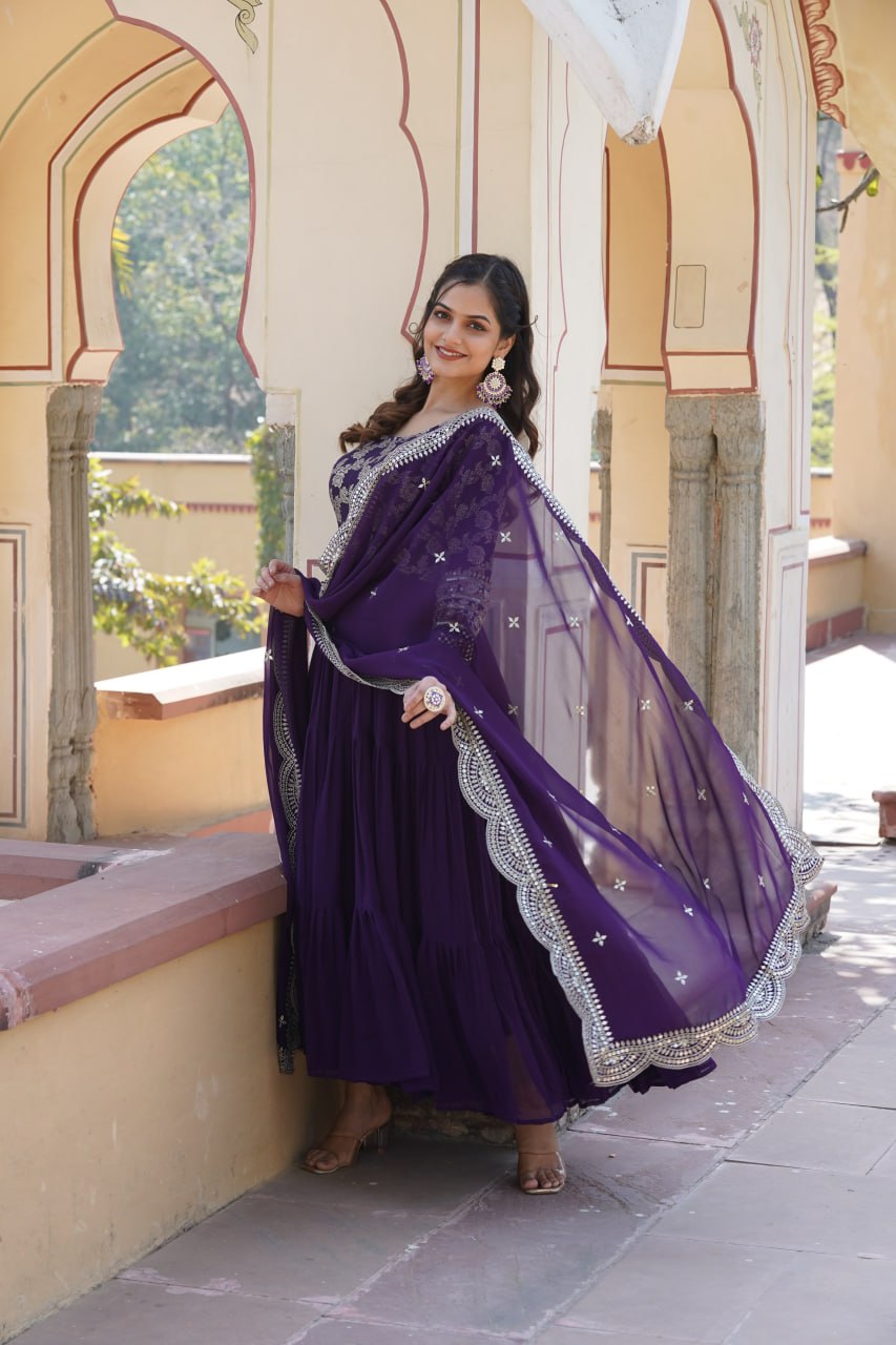 Faux Blooming Gown with Sequins Embroidered Dupatta