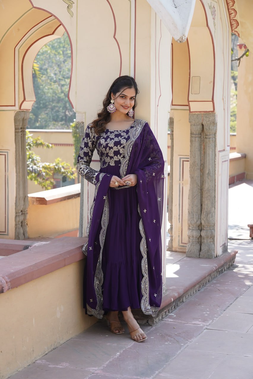 Faux Blooming Gown with Sequins Embroidered Dupatta