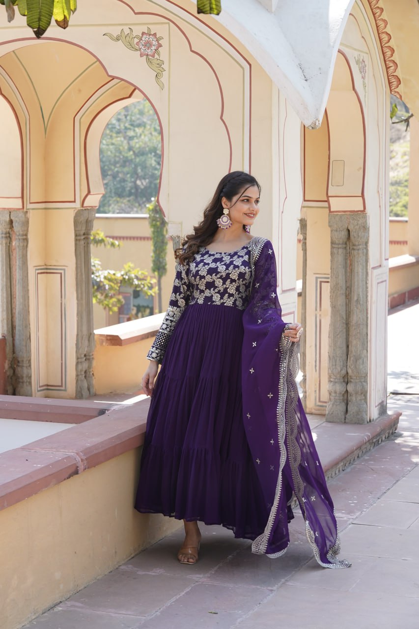Faux Blooming Gown with Sequins Embroidered Dupatta
