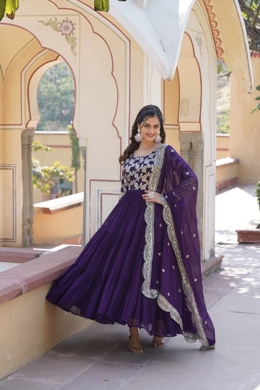 Faux Blooming Gown with Sequins Embroidered Dupatta