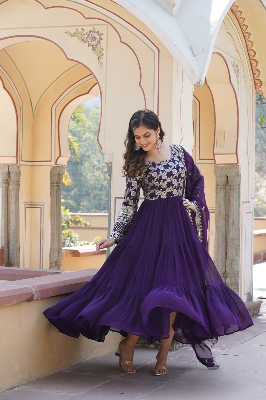 Faux Blooming Gown with Sequins Embroidered Dupatta