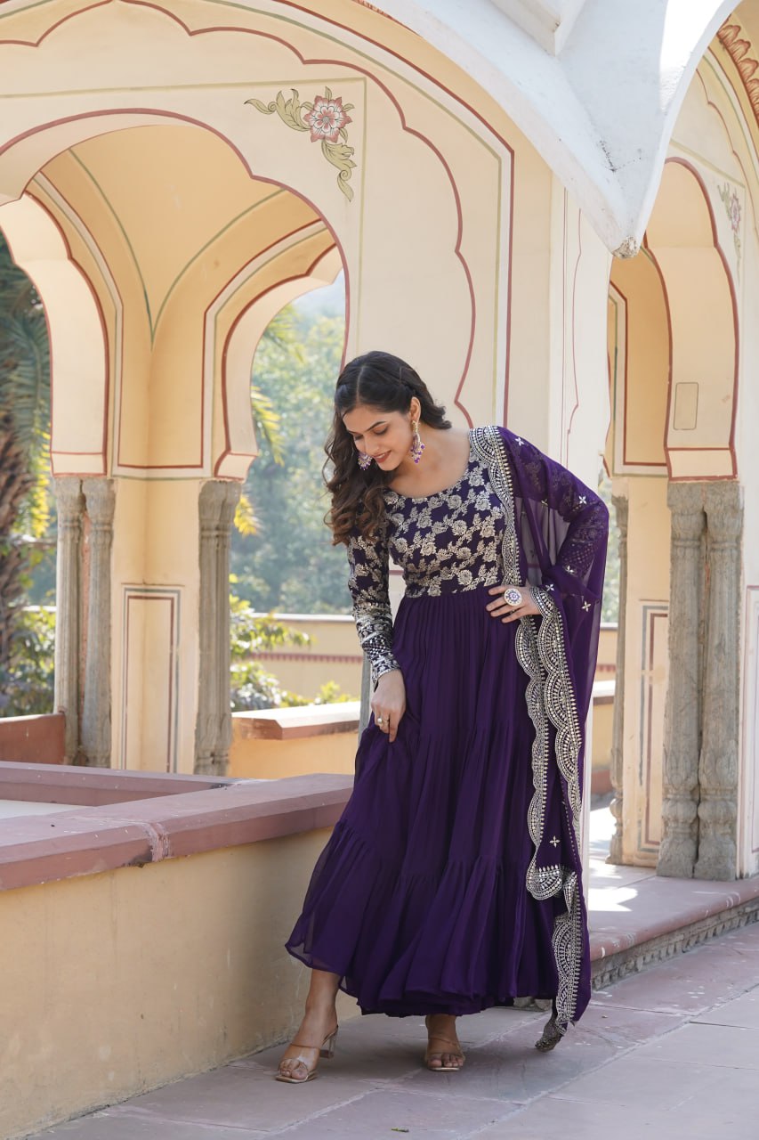 Faux Blooming Gown with Sequins Embroidered Dupatta
