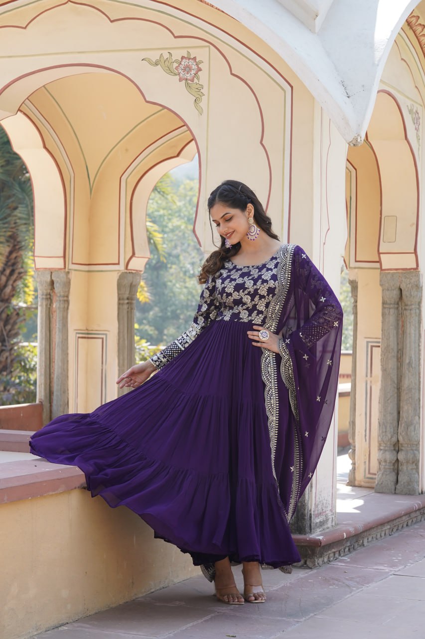 Faux Blooming Gown with Sequins Embroidered Dupatta