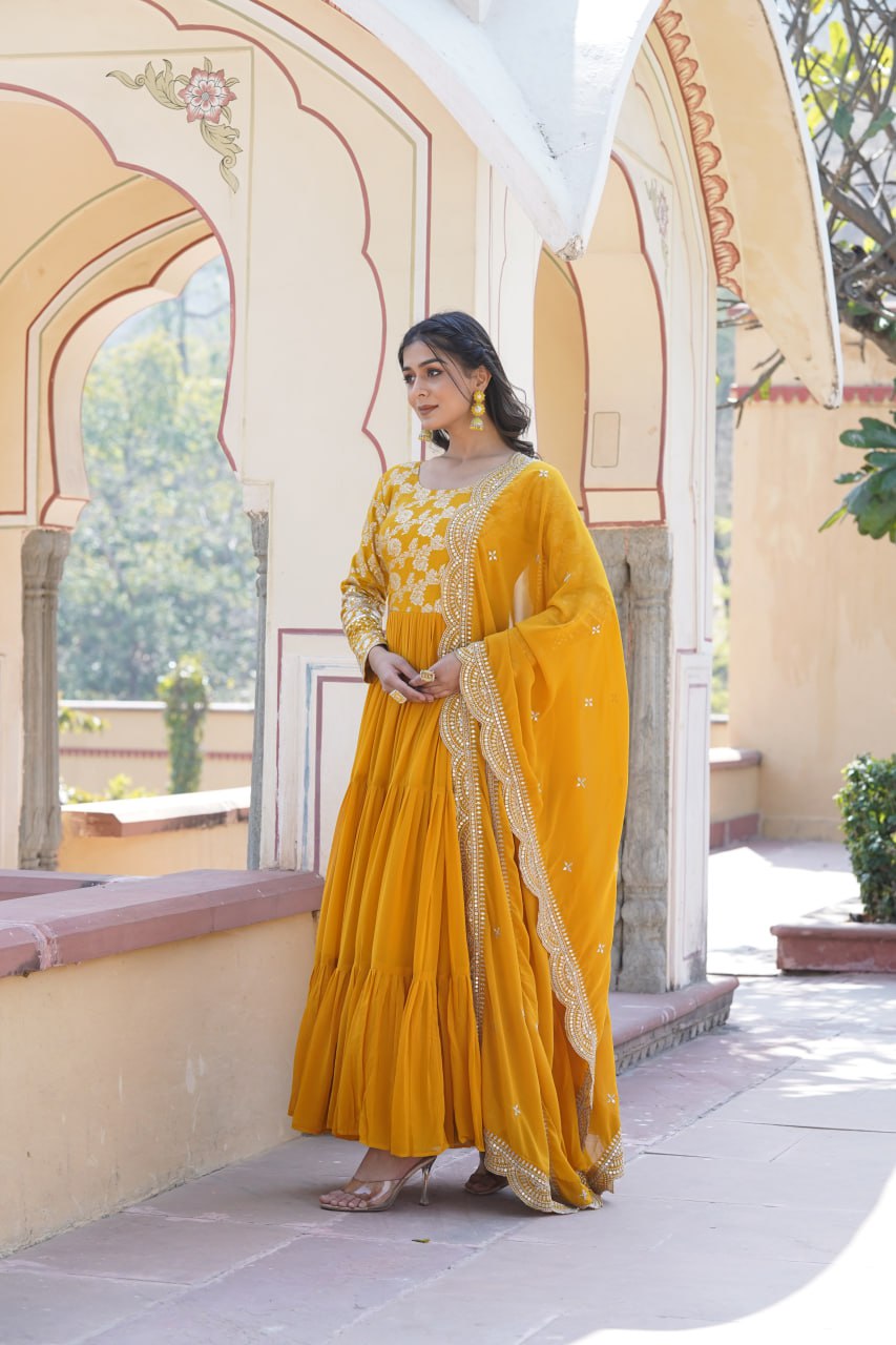 Faux Blooming Gown with Sequins Embroidered Dupatta