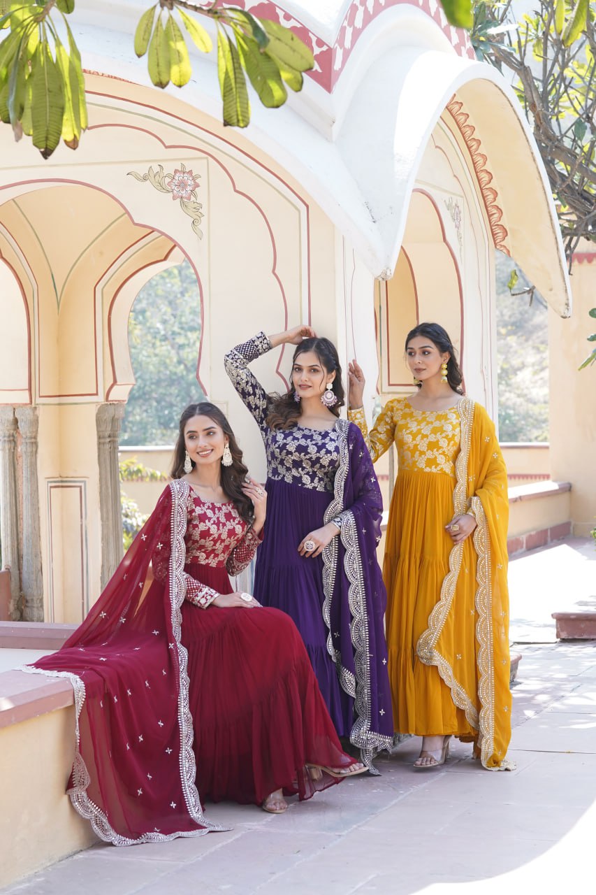 Faux Blooming Gown with Sequins Embroidered Dupatta