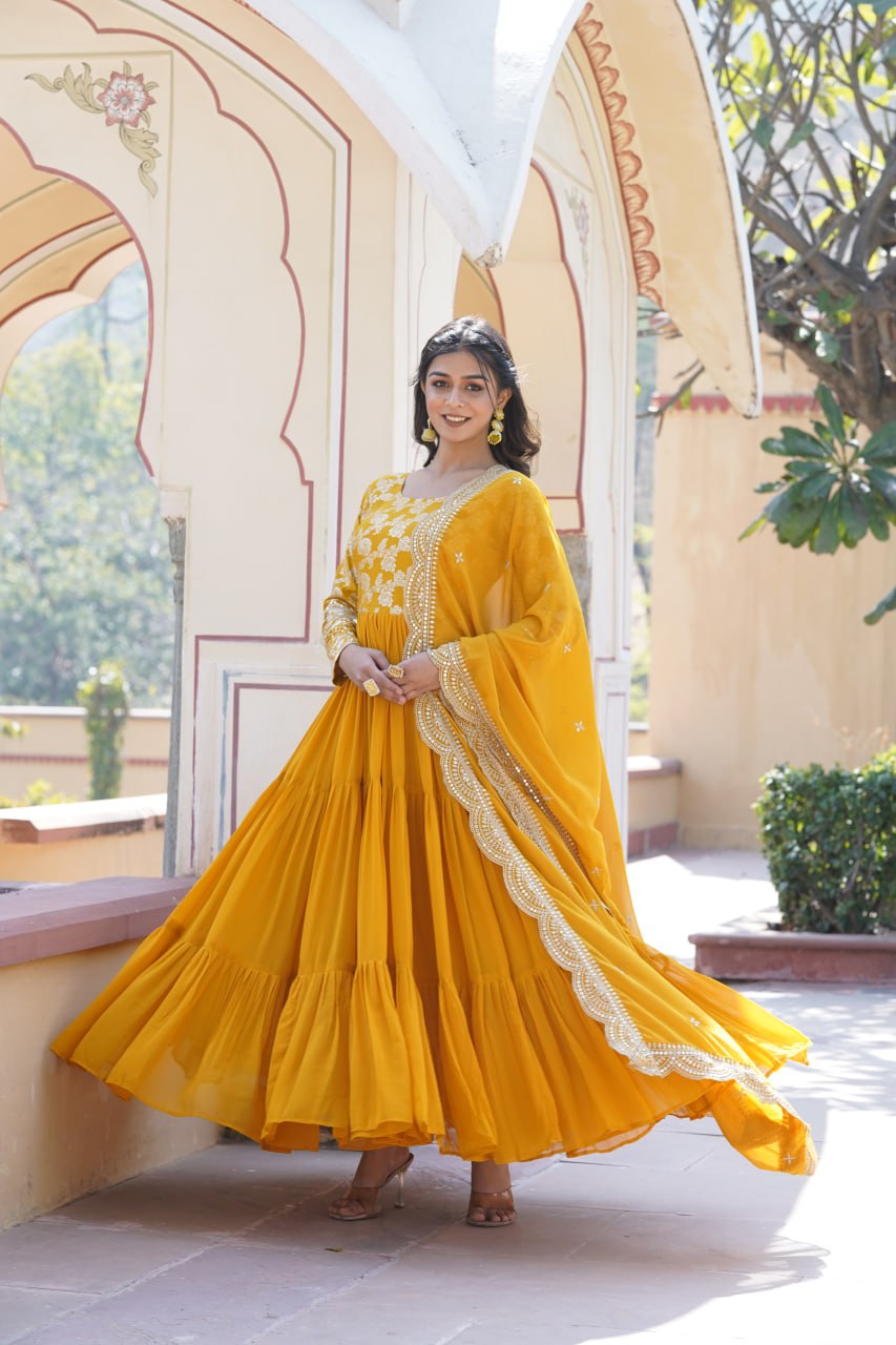 Faux Blooming Gown with Sequins Embroidered Dupatta